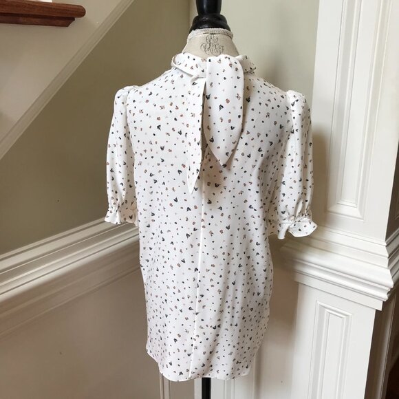 Charlotte Brody Handkerchief Blouse Top Shirt Womens XL Cream Floral Silk Scarf - Picture 8 of 10